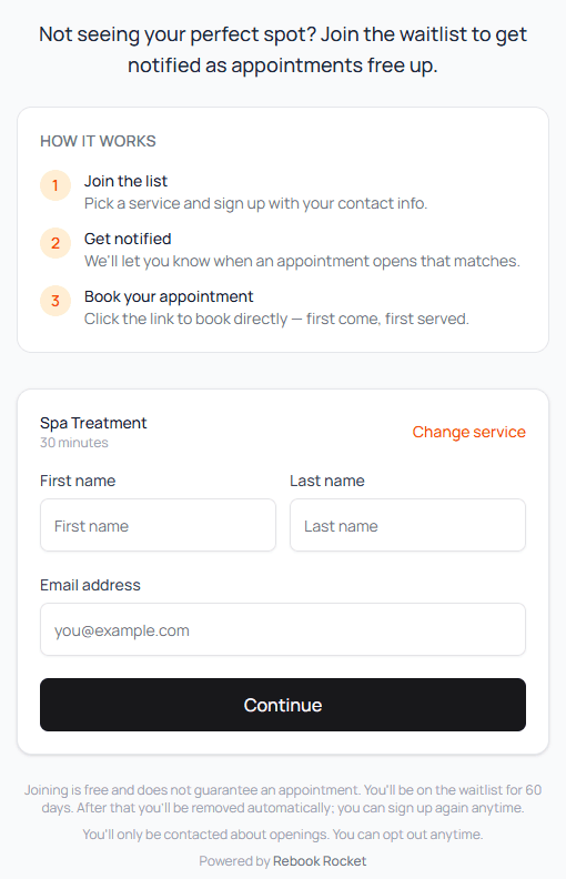 Rebook Rocket connected to Calendly event types